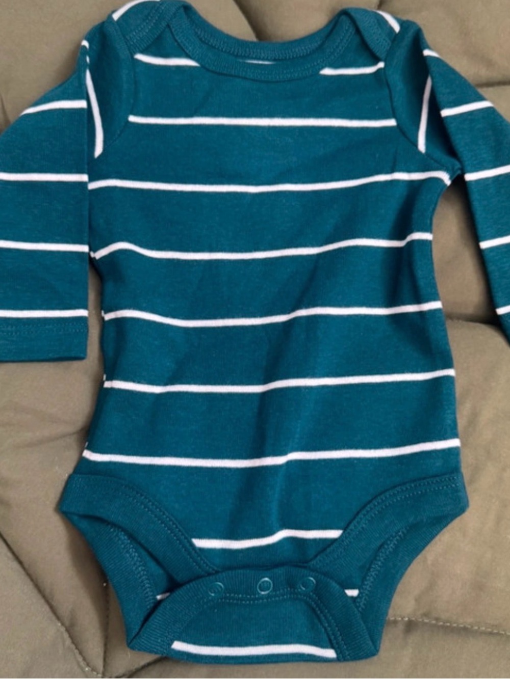 Kids Long-Sleeve Teal & White Stripe One-Piece